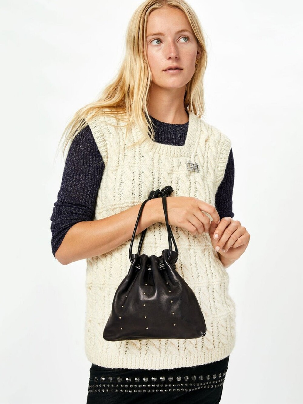 CLARE V  Petit Henri Drawstring Bag w/ Petit Studs